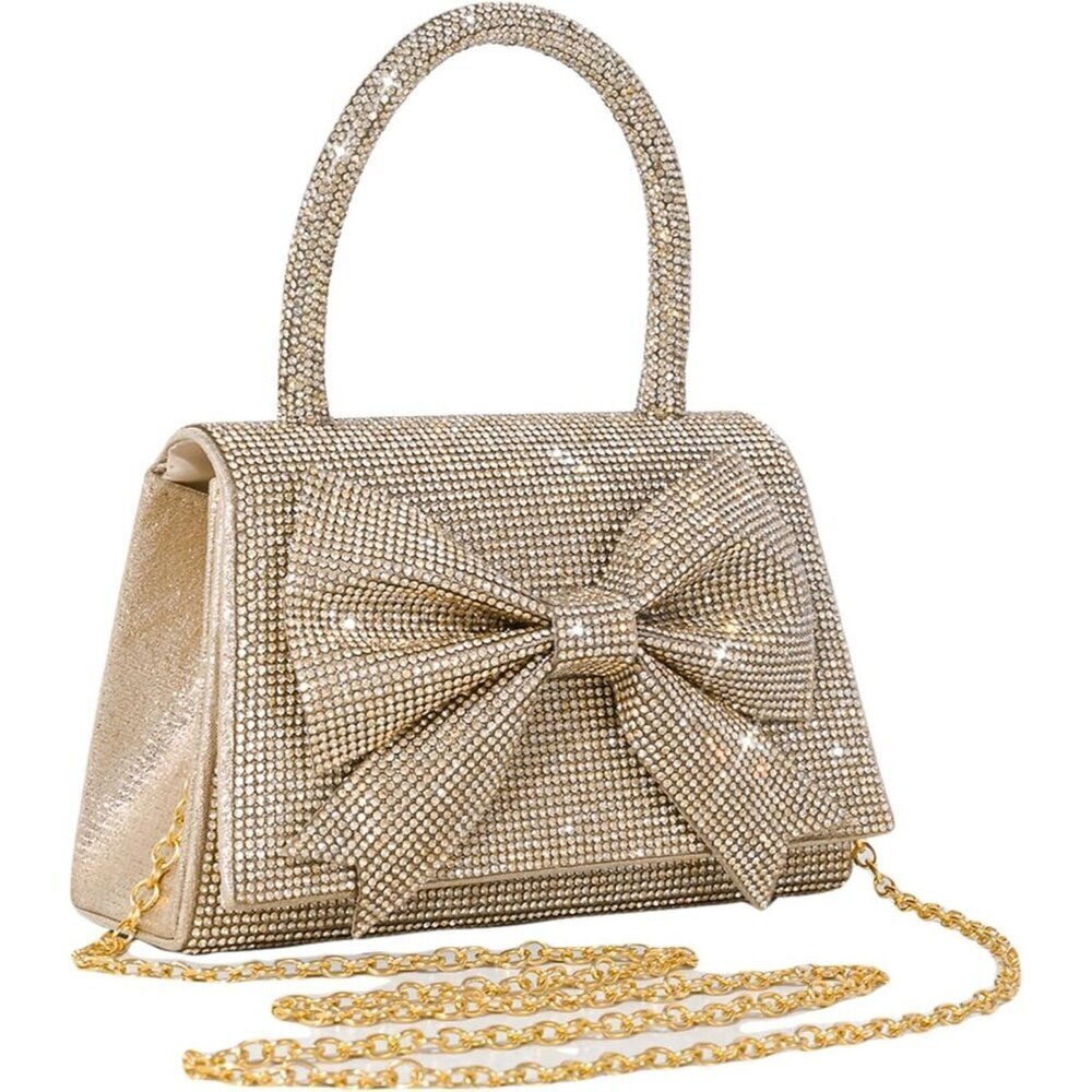 Evening Clutch Purse for Women Sparkly Bow Glitter Wedding Party Shoulder Bag